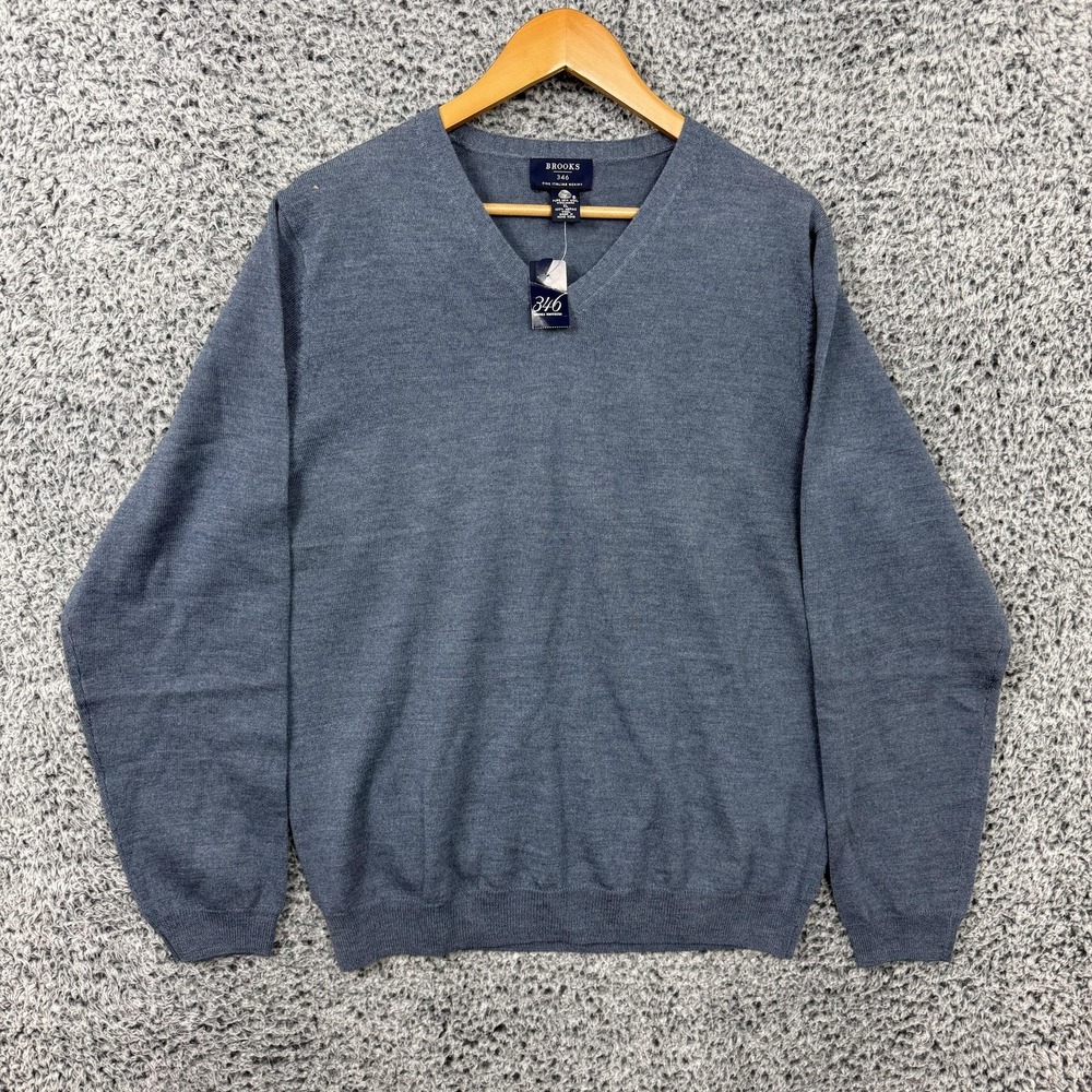Brooks Brothers Sweater Mens XL Blue 100% Merino Wool V Neck 346 Hong Kong